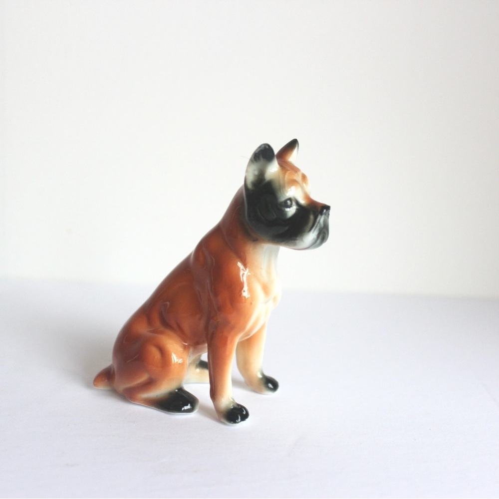 Vintage Ceramic Boxer Dog Figurine, Porcelain Canine, Brown, Collect Collection